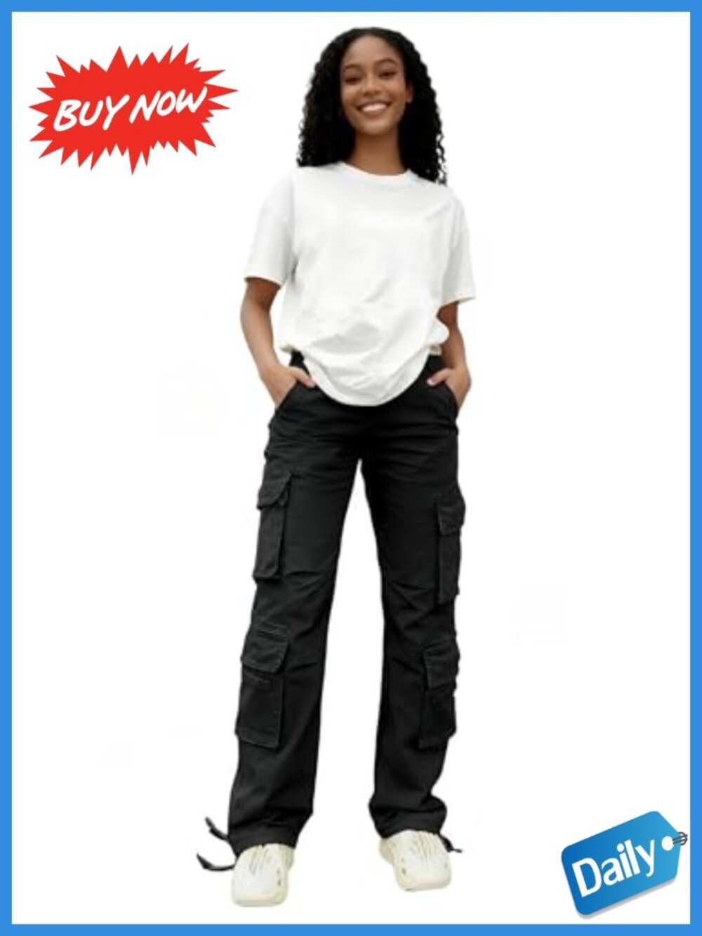 Womens Cargo Pants High Waisted Straight Leg Ankle Cuff Cotton Blend